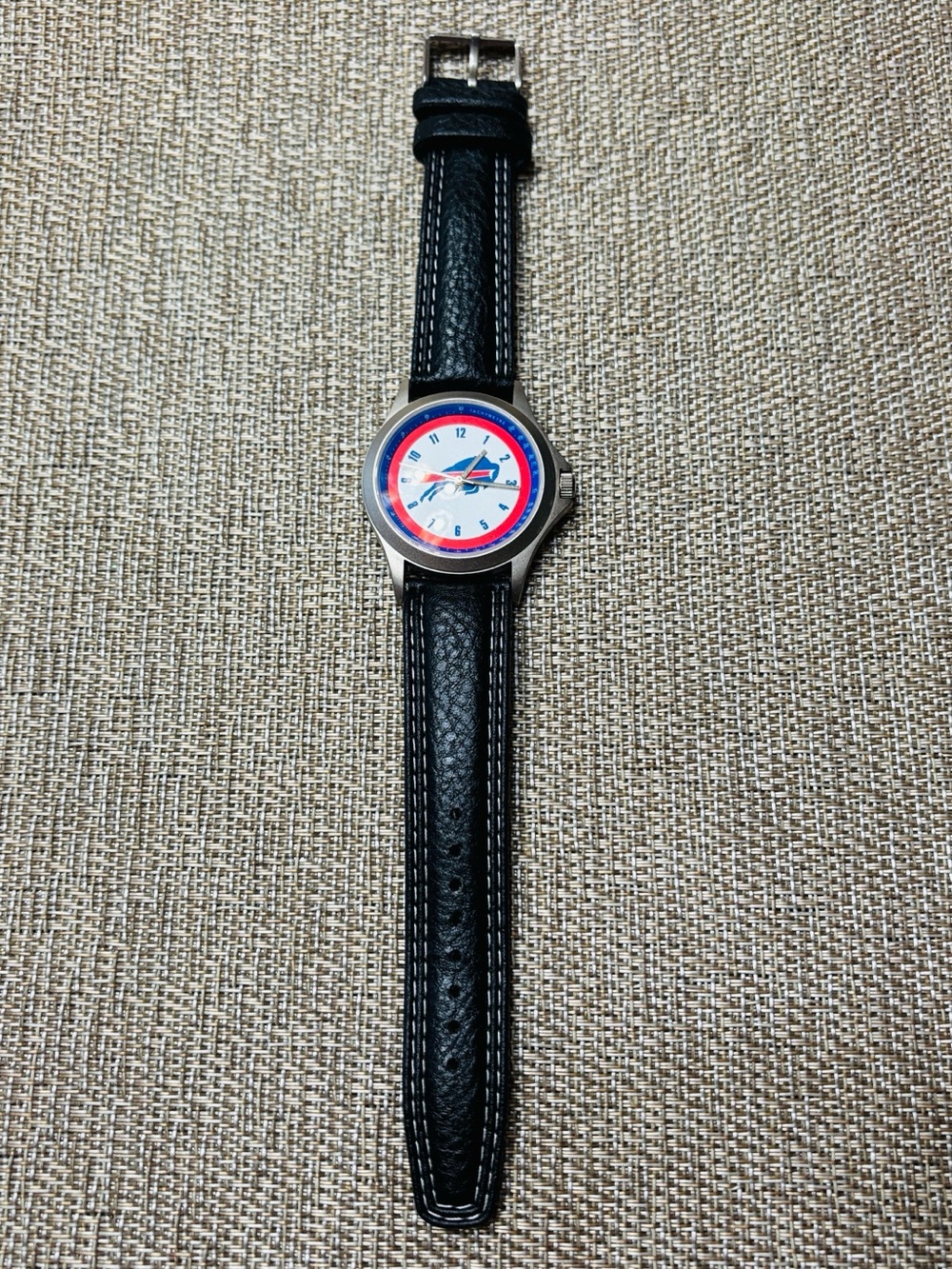 STORTIVI - BUFFALO BILLS Black Leather Men's Watch with Red and Blue Accents 🦬